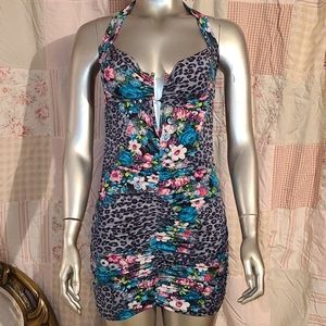 Codigo floral pink blue cheetah print dress girly leopard club party flowers
